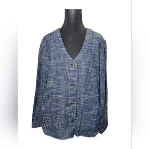 Pure Jill Indigo J.jill Tweed Knit Textured Button Up Blazer Sweater